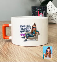 Kişiye Özel Karikatürlü Benimle İlgili Efsaneler Lüks Fincan Doğum Günü Hediyesi