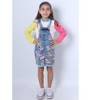 KIZ ÇOCUK SALOPET ELBİSE SWEATLİ KAPŞONLU BASKILI A32 (Mavi)