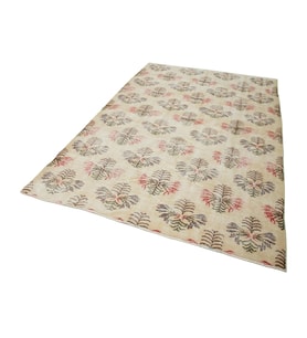 Modern Bej El Dokuma Salon Halısı Geometrik Desenli Vintage Görünümlü Oturma Odası Halısı