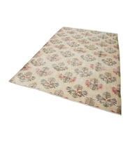 Modern Bej El Dokuma Salon Halısı Geometrik Desenli Vintage Görünümlü Oturma Odası Halısı