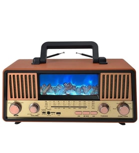 Bluetooth Fm Solar Panel Nostaljik Radyo-2 Farklı Alev Efekt Modu Çift Radyo Anten SD Kart USB Girş (A.Taba)