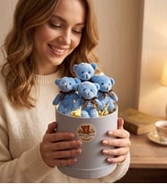 Premium Silindir Kutuda Işıklı Peluş Ayıcık Buketi - Bearblomm No13