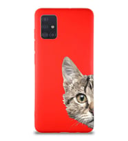 Samsung Galaxy M31S Soft Premier Kapak Catface Tasarımlı Silikon Kılıf - Kırmızı (Şeffaf)