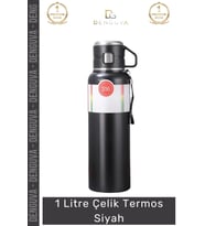 #Termos Paslanmaz Vakumlu Yalıtım Mat Sızdırmaz 304 Kalite 1000ml 1 Litre Çelik Termos Siyah
