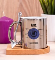 Kişiye Özel Kova Burcuna Hediye Ahşap Altlıklı Silver Kupa Bardak