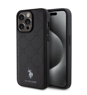 Apple iPhone 15 Pro Max Uyumlu Kılıf U.S. Polo Assn. Orjinal Lisanslı HS Desenli Baskı Logolu Suni Deri Kapak (Siyah)