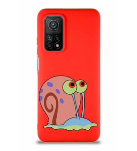 Xiaomi Mi 10T Soft Premier Kapak Salyangoz Gary Tasarımlı Silikon Kılıf - Kırmızı (Şeffaf)