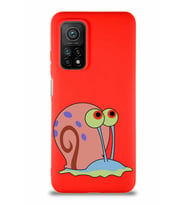 Xiaomi Mi 10T Soft Premier Kapak Salyangoz Gary Tasarımlı Silikon Kılıf - Kırmızı (Şeffaf)