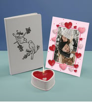 BK Gift Sevgililere Özel Beyaz Defter Dekoratif Çerçeve ve Kalp Taş Obje Kokulu Mum Hediye Seti-11, Sevgiliye Hediye, Sevgililer Günü