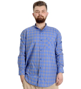Mode XL Büyük Beden Erkek Gömlek Ekose Uzun Kollu 23300 Açık Saks