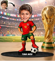 BK Gift Kişiye Özel Portekiz Milli Takım 2026 Dünya Kupası Karikatürlü Ahşap Biblo Dünya Kupası Hediyesi