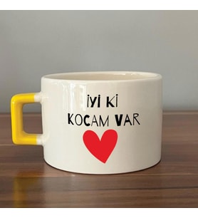 İyi Ki Kocam Var Baskılı Sarı Kulplu C Sevgililer Günü Fincanı