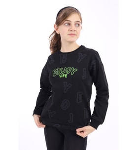 Toontoy Kız Çocuk Baskılı Sweatshirt (Siyah)