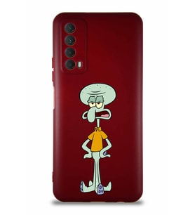 Huawei Y7A Soft Premier Kapak Squidward Dokunaç Tasarımlı Silikon Kılıf - Mürdüm (Şeffaf)