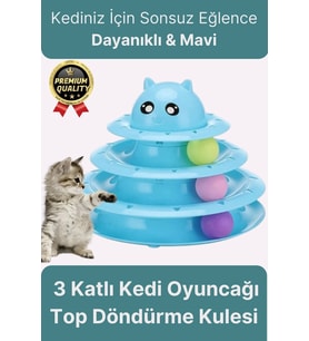Premium Eğlenceli Renkli Dayanıklı Yuvarlak Kauçuk Pedli 3 Katlı Kedi Oyuncağı Top Döndürme Kulesi