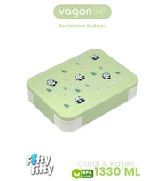 1330 ML Tek Kat 6 Bölme Çocuk Beslenme Kutusu Çatal / Kaşık / Sos Kaseli -FFB1265 (Yeşil)