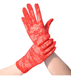 Kırmızı Renk Kısa Dantelli Eldiven