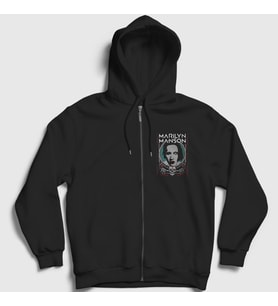 Presmono Unisex Siyah NY Marilyn Manson Fermuarlı Kapüşonlu Sweatshirt 38799tt