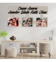 Anneler Gününe Özel Canım Annem Yazılı 3 Fotoğraflı Ahşap Tablo