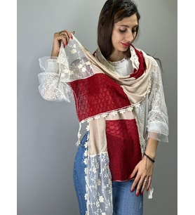 DANTELLİ KIRMIZI YAMALI TRİKO KADIN FULAR 160X40 CM