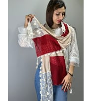 DANTELLİ KIRMIZI YAMALI TRİKO KADIN FULAR 160X40 CM
