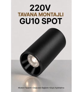 Siyah Metal GU10 Spot Armatür 4000K Gün Işığı - Ampul Dahil