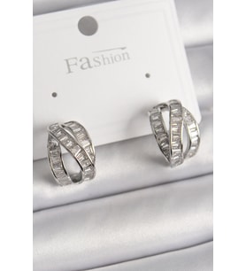 Pirinç Gümüş Renk Zirkon Taşlı Düğüm Halka Model Kadın Küpe TJ-BKP9944