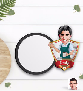 BK Gift Kişiye Özel Barista Karikatürlü Ahşap Bardak Altlığı-1