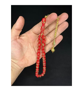 ALTIN VARAKLI UÇAK CAMI TESBİH KÜRE KESİM 10MM KIRMIZI RENKLİ T-684 (Çok Renkli)