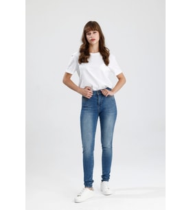 Özel Üretim Vintage Renkte Indigo Denim Rahat Doğal Yumuşak Mira12 Skinny Fit Kadın Jean Pantolon