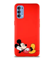 Oppo Reno 4 Soft Premier Kapak Mickey Mouse-F Tasarımlı Silikon Kılıf - Kırmızı (Şeffaf)