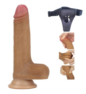 Lovetoy Nature Cock Serisi Özel Çift Katmanlı 18 cm Esmer Realistik Kemerli Penis