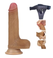 Lovetoy Nature Cock Serisi Özel Çift Katmanlı 18 cm  Esmer Realistik Kemerli Penis