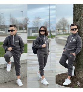 MODAVALS KIZ ÇOCUK & ERKEK ÇOCUK ALO BASKILI TRAŞLI POFİDİK POLAR TAKIM