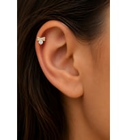 Sertifikalı 316L Çelik Taşlı Fiyonk ve Yuvarlak Tektaş Detaylı Premium Altın Kaplama Tragus ve Helix Piercing