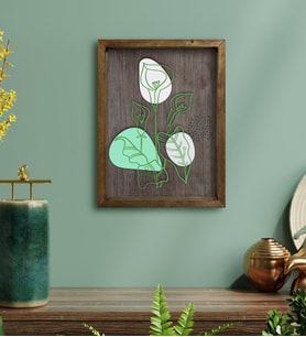 BK Home Minimal Çiçekler Tasarımlı Doğal Masif Ahşap Çerçeveli Tablo-1