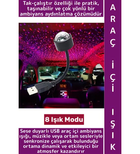 Ev Ofis Kamp 8 Farklı Işık Modu Sese Duyarlı Pratik Tak Çalıştır Çok Şık USB Araç İçi Ambiyans Işığı