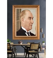 Altın Varaklı Çerçeveli Paspartulu Atatürk Tablo nh199 (Gold)