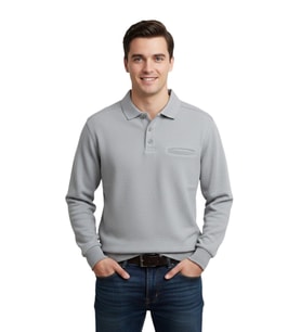 Erkek Büyük Beden Polo Yaka Cepli Selanik Sweatshirt BGL-ST04978 (Açık Gri)