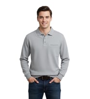 Erkek Büyük Beden Polo Yaka Cepli Selanik Sweatshirt BGL-ST04978 (Açık Gri)