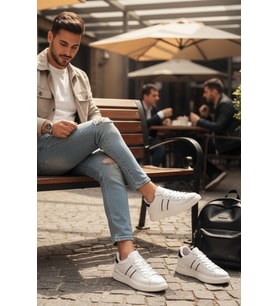 Enoch Erkek Günlük Spor Ayakkabı Kalın Tabanlı Sneaker Çift Şeritli Modern Court Modeli