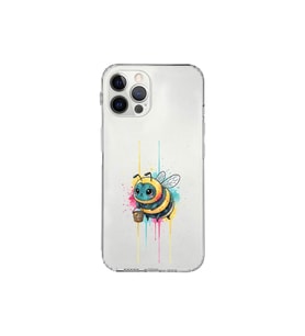 iPhone 12 Pro Max ile uyumlu Splash arı tasarımlı şeffaf silikon kılıf