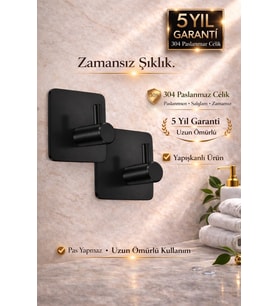 Siyah 304 Paslanmaz Çelik Bornoz Askısı 2’li Set