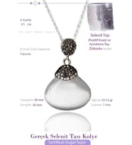 Sertifikalı Zirkon Taşlı Oval Selenit Taşı Kolye (Çok Renkli)