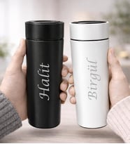 Kişiye Özel Dereceli Termos 500 ml 2 Adet Siyah-Beyaz (Siyah - Beyaz)