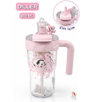 Diller Figürlü 860ML Kulplu Süzgeçli Matara (Pembe)