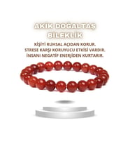 Akik Kırmızı Doğal Taş Bileklik ( Nazara Karşı Koruma ) 8 Mm % 100 Gerçek