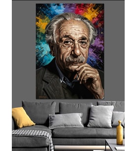 Renkli Boya Sıçramalı Albert Einstein Dekoratif Kanvas - Mdf Ahşap Tablo