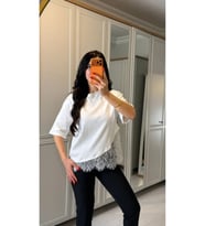 Kısa Kollu Bısıklet Yakalı Dantel Detaylı Vıskon ıkı ıplık Bluz
