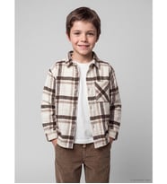 LCW Kids Ekru Ekose Gabardin Erkek Çocuk Gömlek